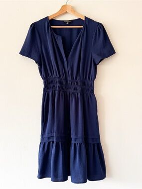 Rachel Zoe Women's Navy Short Sleeve Smocked Waist Dress Size M
